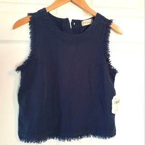 ALTAR'D STATE FRINGE BLOUSE SMALL NAVY BLUE